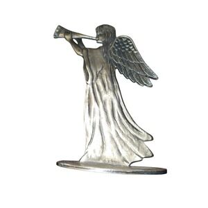 Vintage Dept 56 Pewter Angel Statue Ornament Trumpet Player Figurine